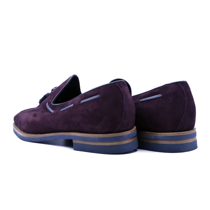 16-628-BDX CARMEN Sueded Goatskin & Crocodile Tassel Loafer, Bordeaux