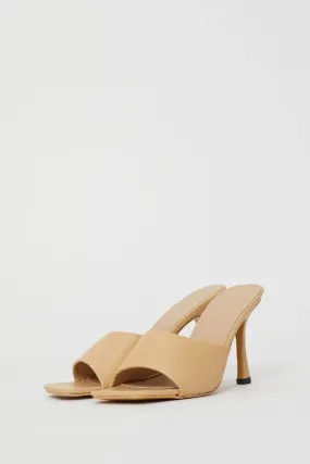 Beige Hayley Square Toe High Heeled Mule Shoe