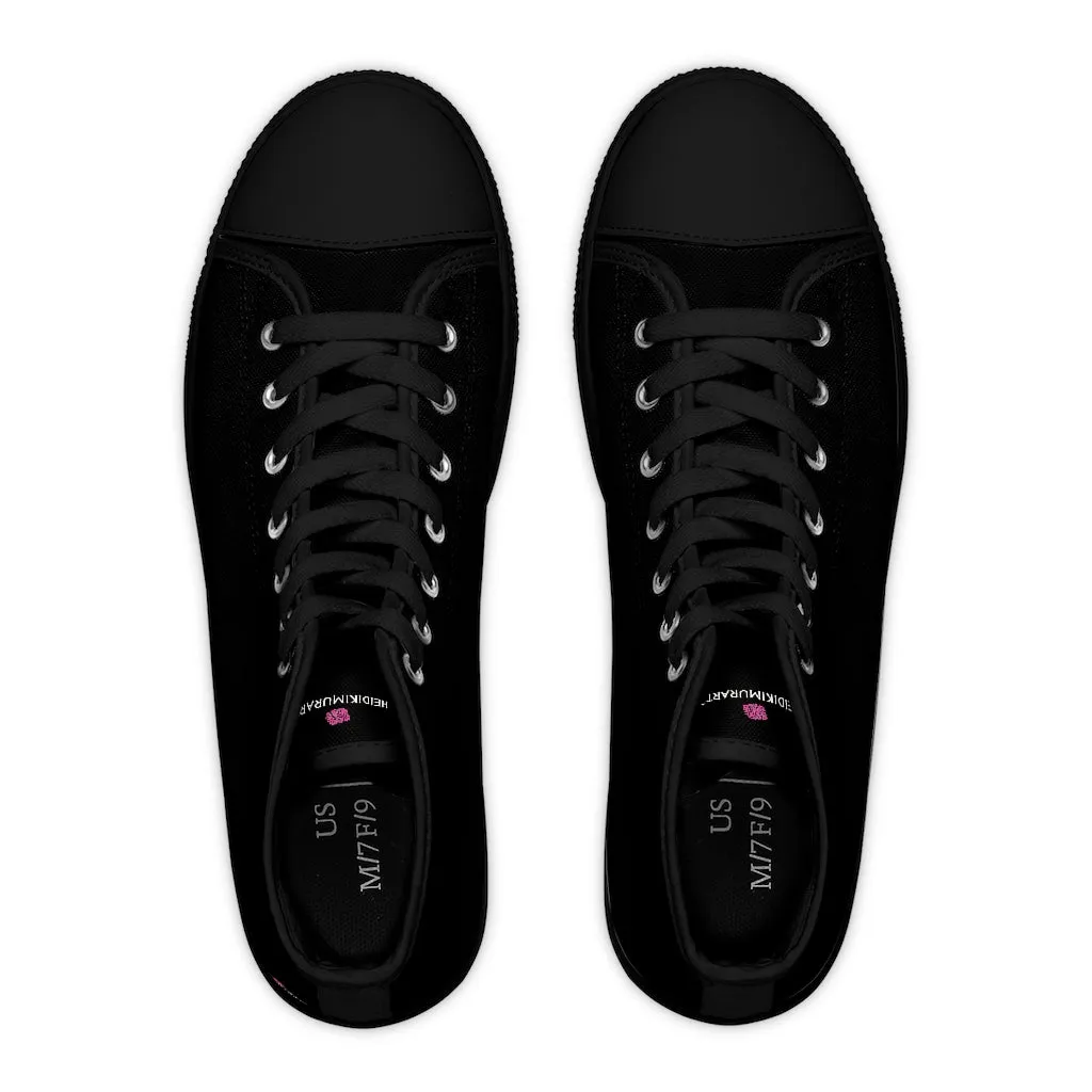 Black Color Ladies' High Tops, Solid Color Best Women's High Top Sneakers Canvas Tennis Shoes