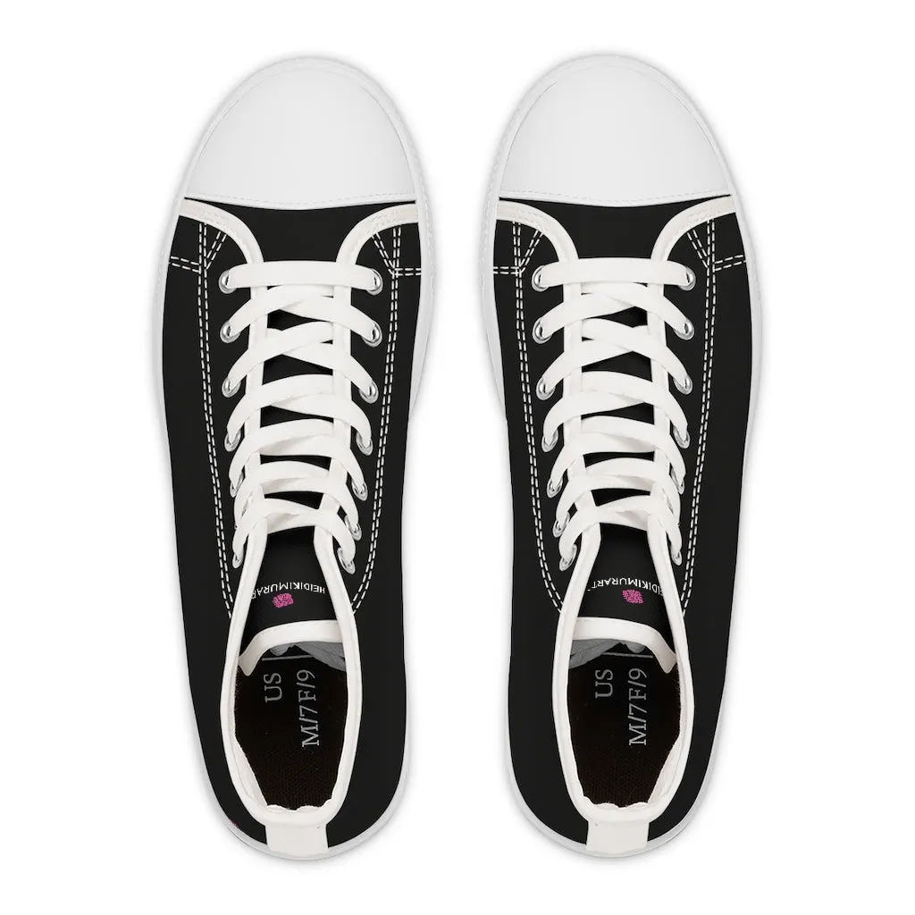 Black Color Ladies' High Tops, Solid Color Best Women's High Top Sneakers Canvas Tennis Shoes