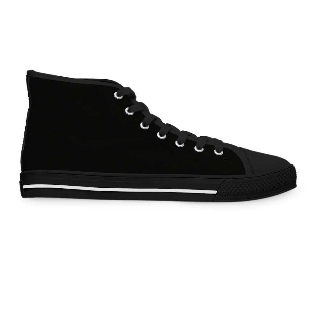 Black Color Ladies' High Tops, Solid Color Best Women's High Top Sneakers Canvas Tennis Shoes