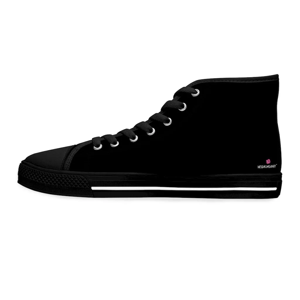 Black Color Ladies' High Tops, Solid Color Best Women's High Top Sneakers Canvas Tennis Shoes