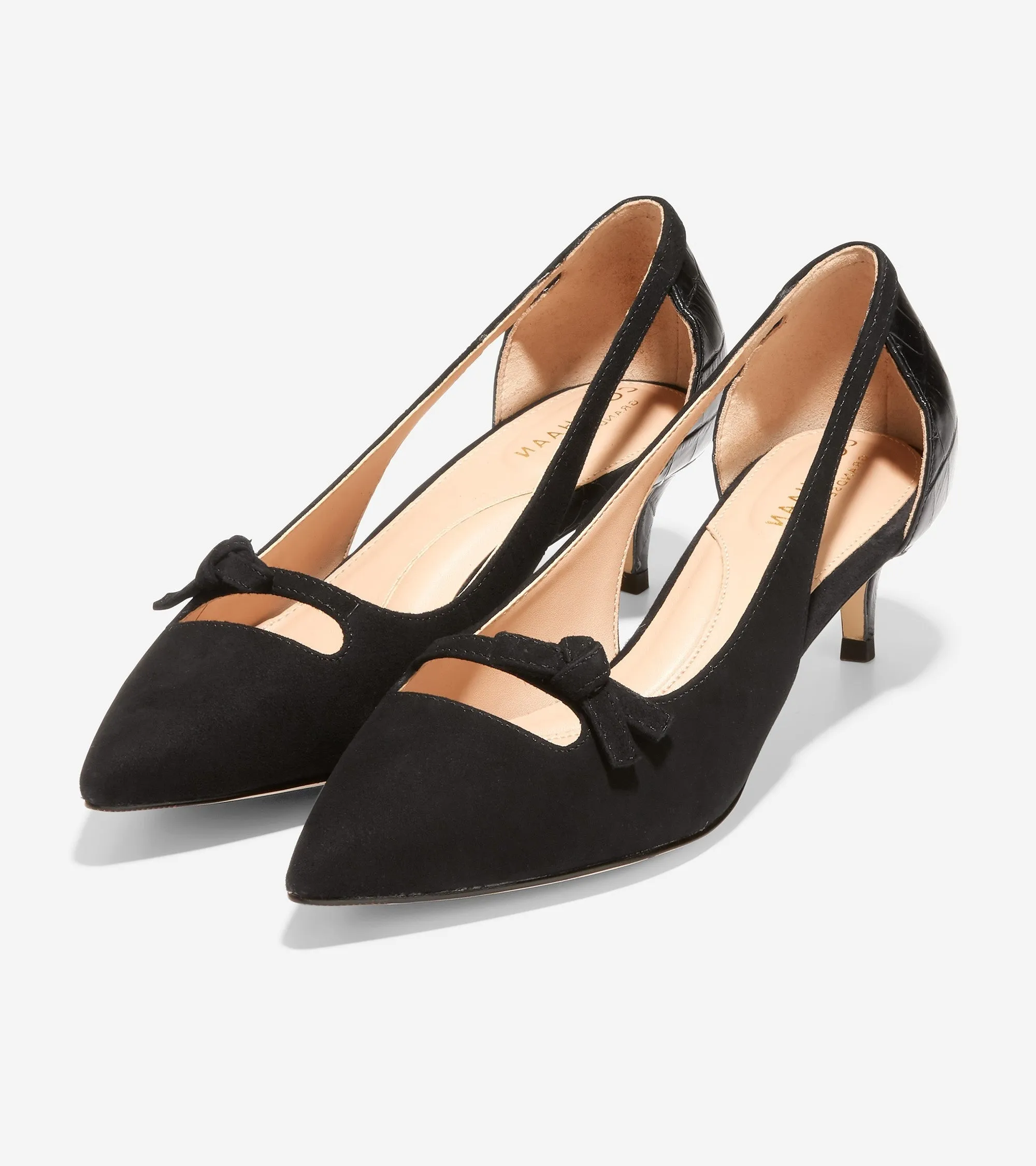 Cole Haan Modern Classics Bree Black Suede Kitten Heeled Pointed Toe Dress Pumps