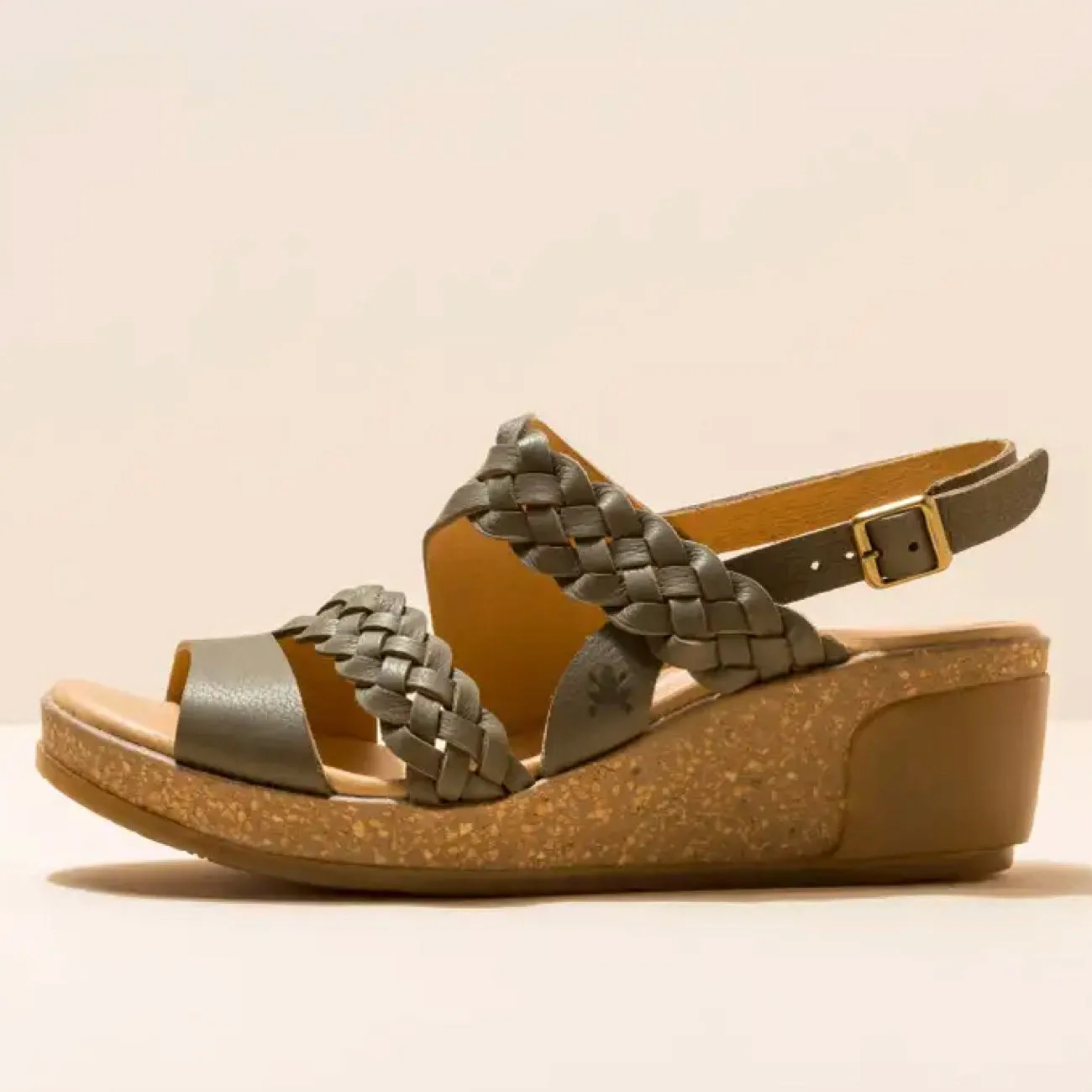 El Naturalista, LEAVES, Wedge Sandal, Natural Grain Leather, Khaki