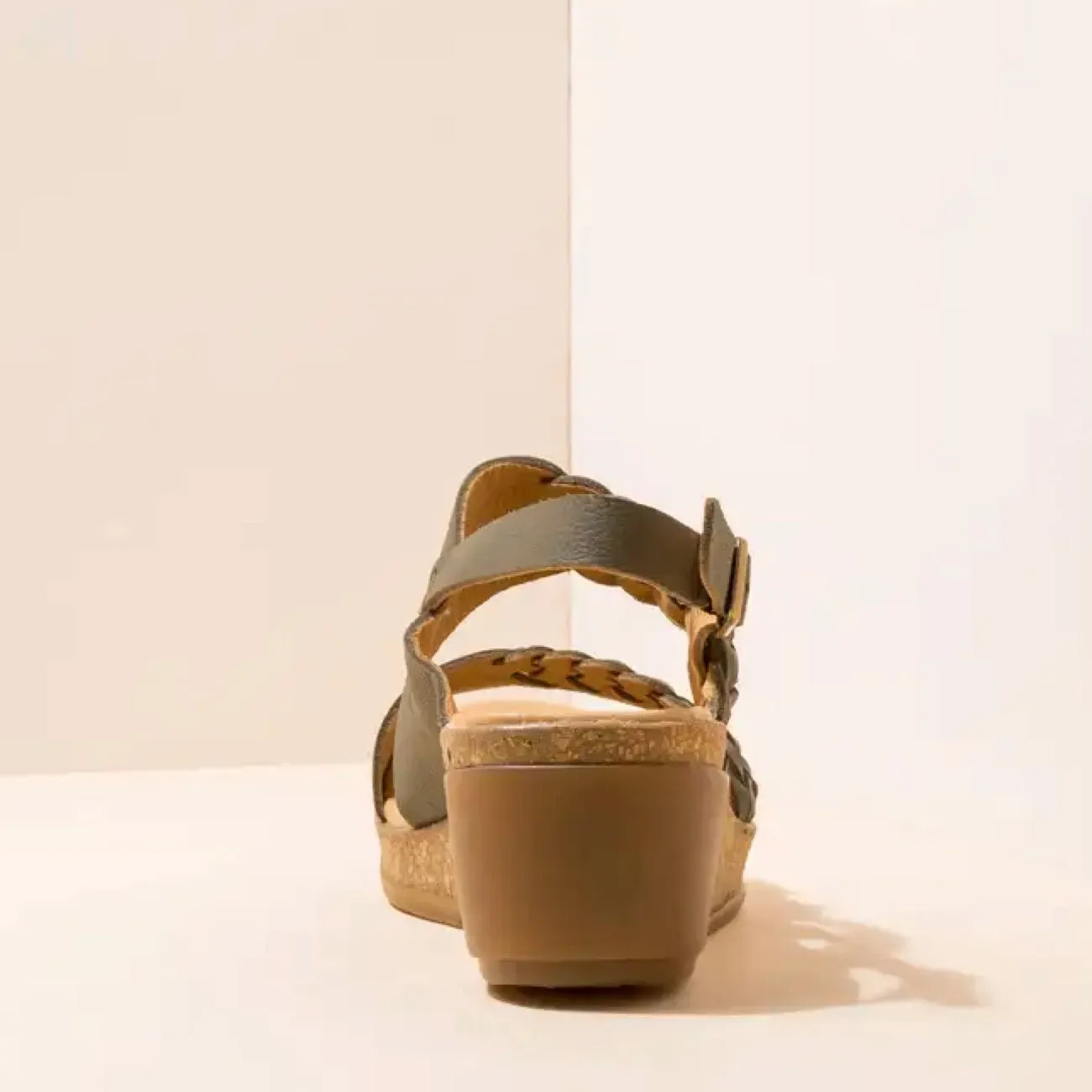 El Naturalista, LEAVES, Wedge Sandal, Natural Grain Leather, Khaki