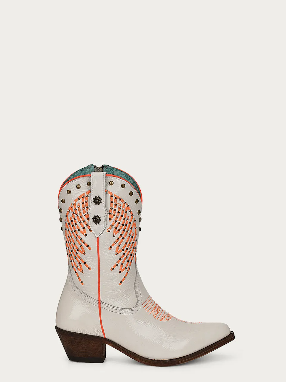 F1311 - WOMEN'S NEON FLUORESCENT ANKEL BOOT WITH ZIPPER AND STUDS POINTED TOE COWBOY BOOT