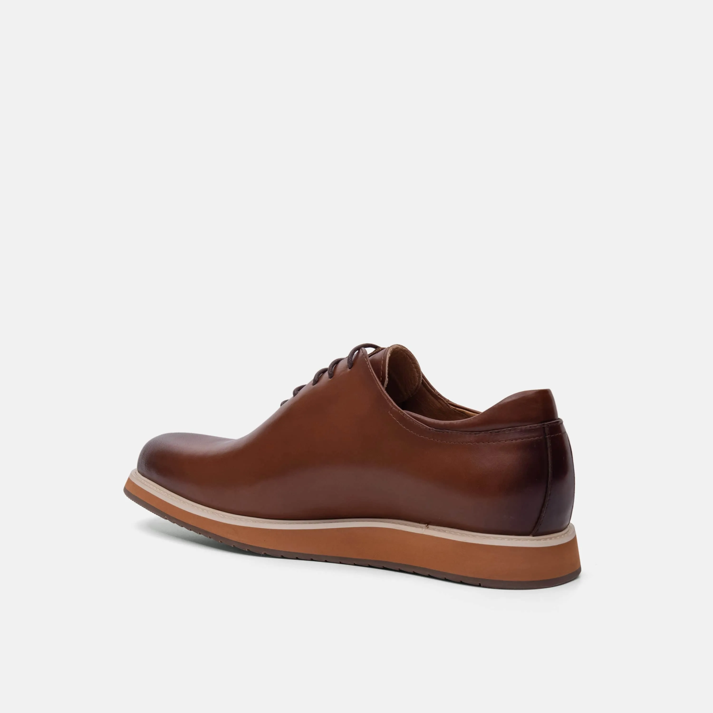 Idris Cognac Leather Whole Cut Lace Up Sneakers