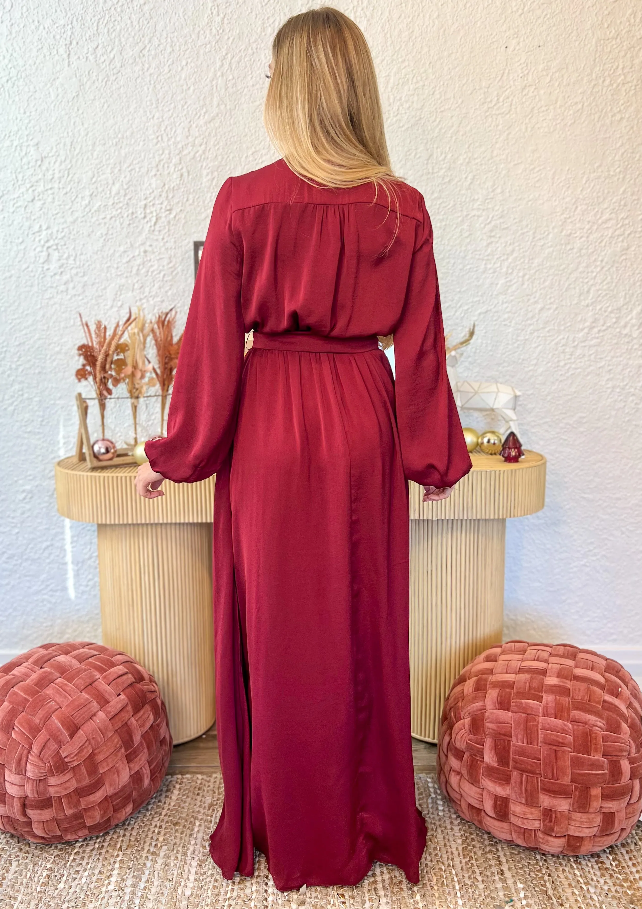 Jenna Belted Maxi Dress (Burgundy)