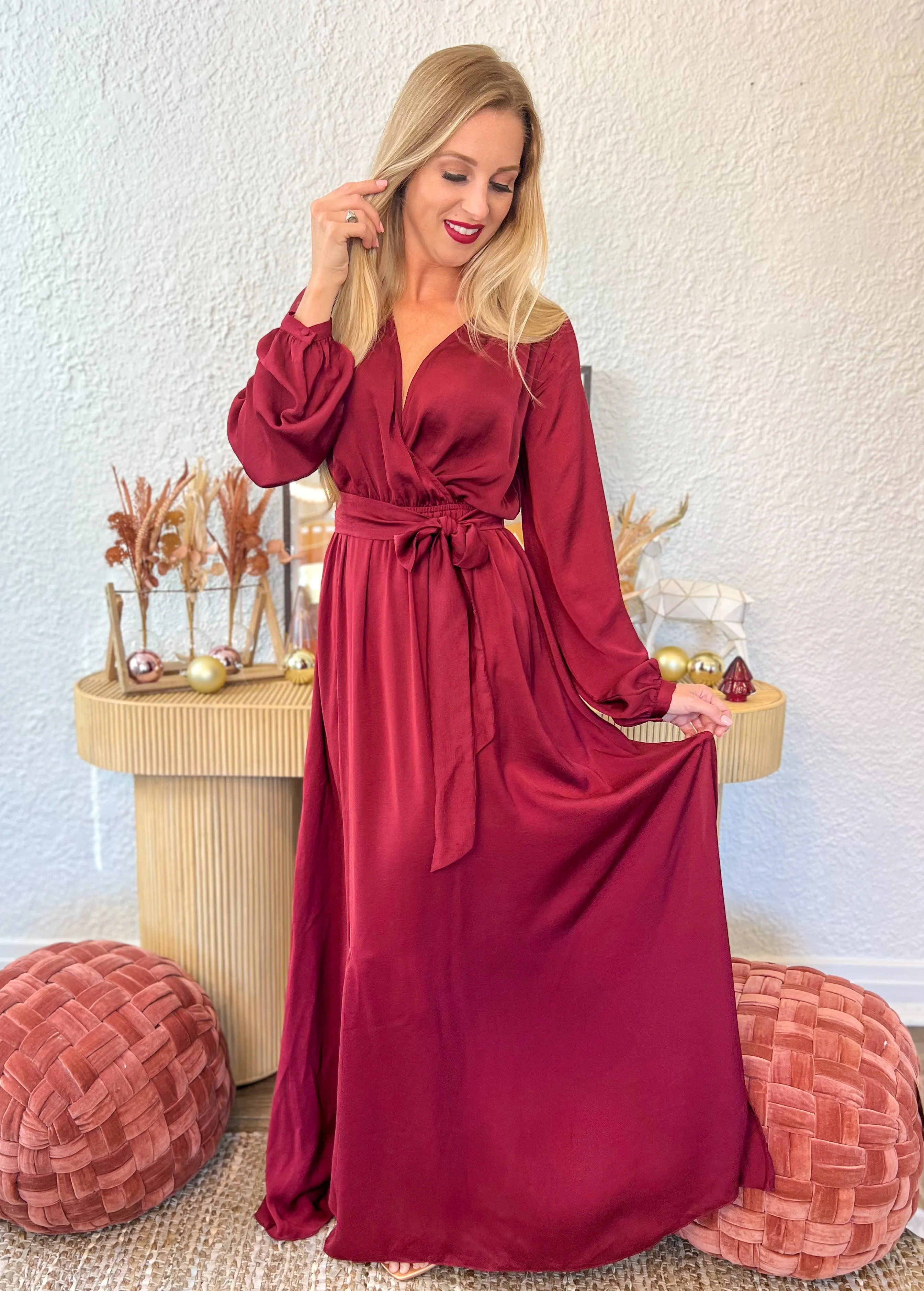 Jenna Belted Maxi Dress (Burgundy)