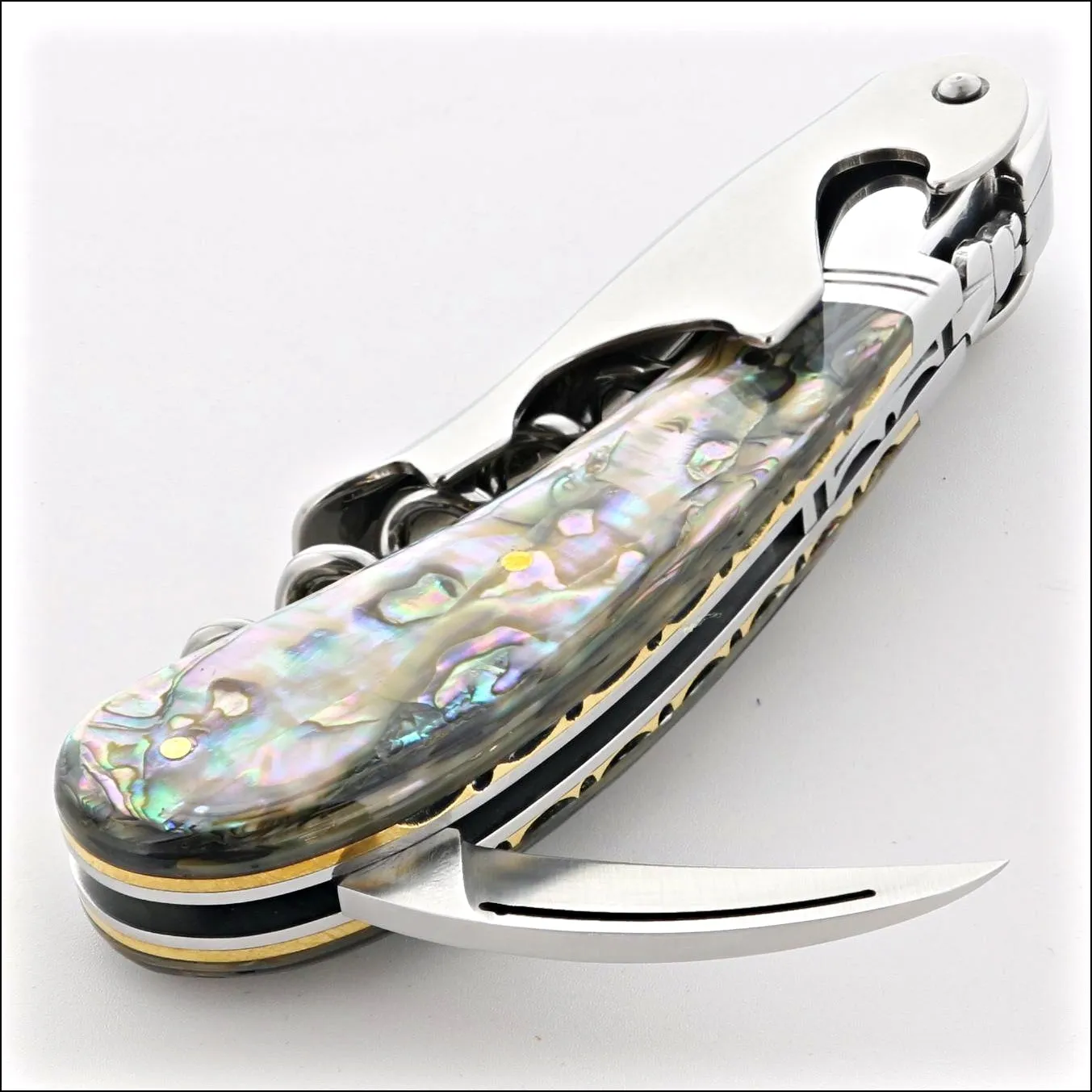 Laguiole Magnum Genuine Mother of Pearl Guilloche Corkscrew - B