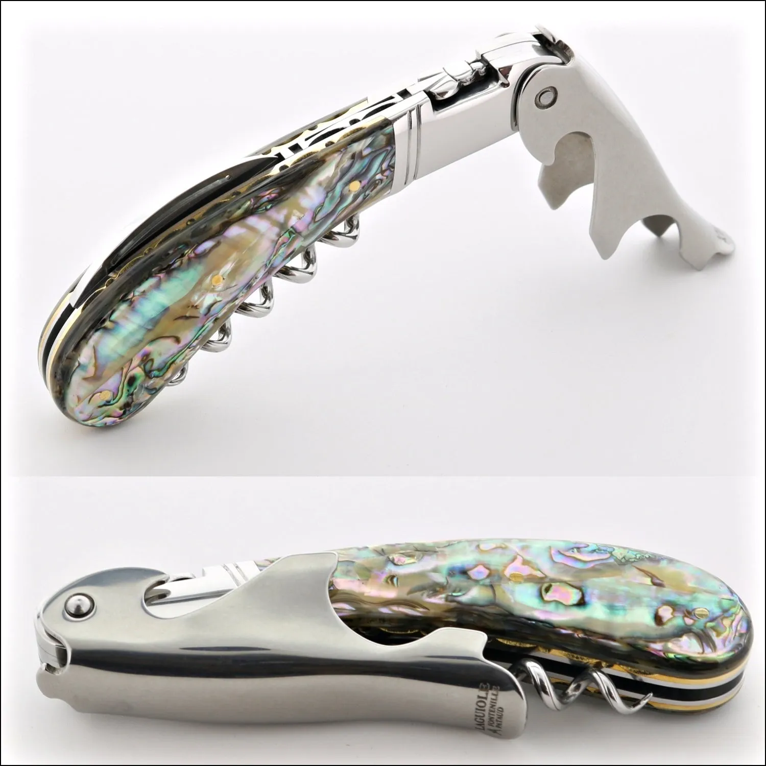 Laguiole Magnum Genuine Mother of Pearl Guilloche Corkscrew - B