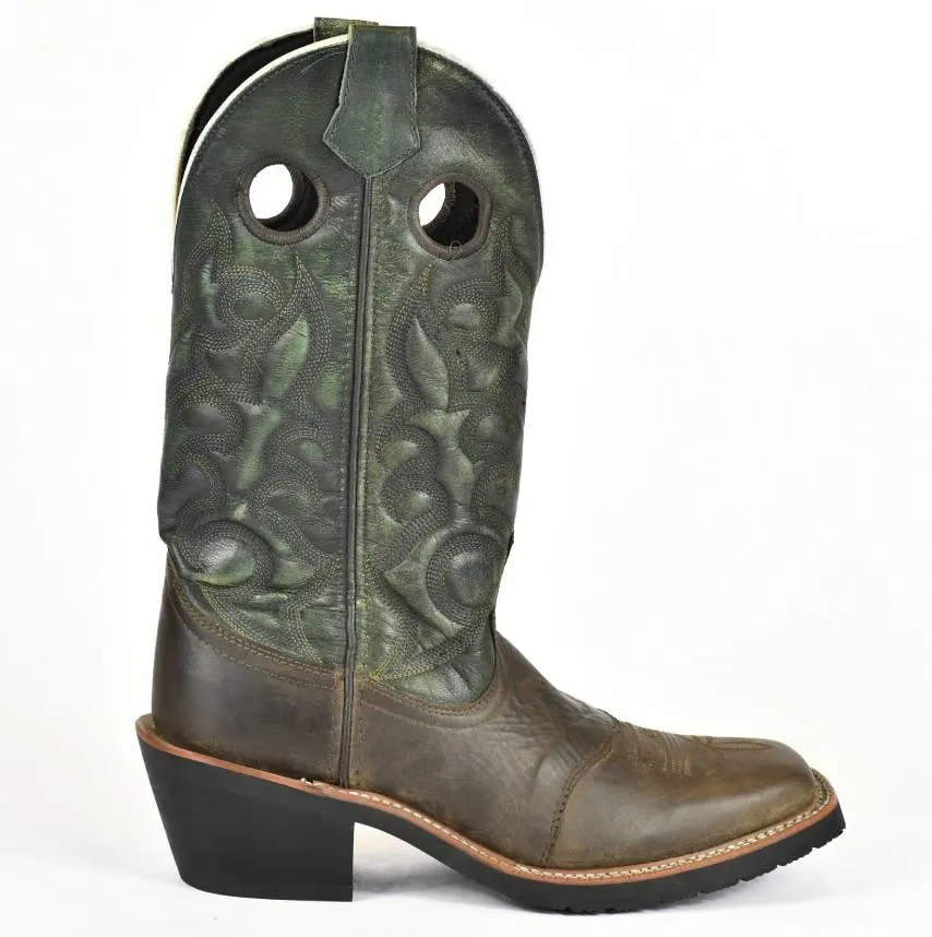 Laredo Roper Cowboy Boot-Brown Leather with Deep Green Shaft 9-2