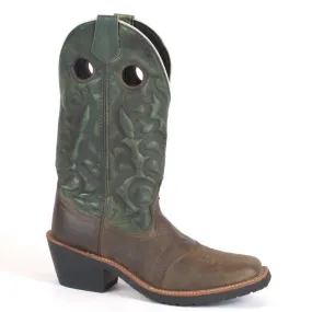 Laredo Roper Cowboy Boot-Brown Leather with Deep Green Shaft 9-2