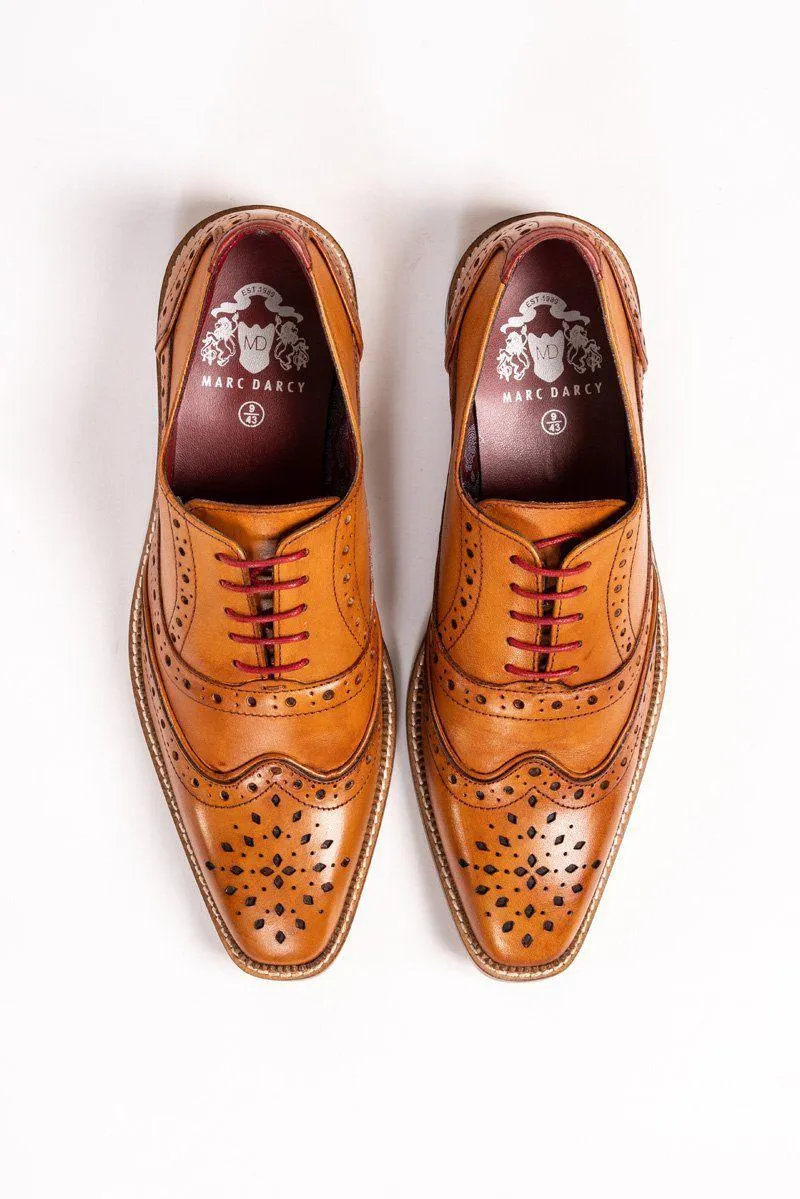 LARKIN - Mid Tan Leather Brogue Shoe