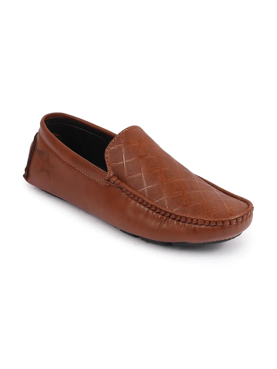 Men Tan Textured Design Casual Classic Slip On Driving Loafer and Moccasins