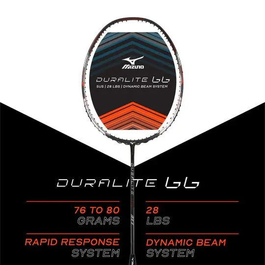 Mizuno Duralite 66 Badminton Racket 5U (Unstrung) - Gloss Lacq/Radiant Orange/Silver