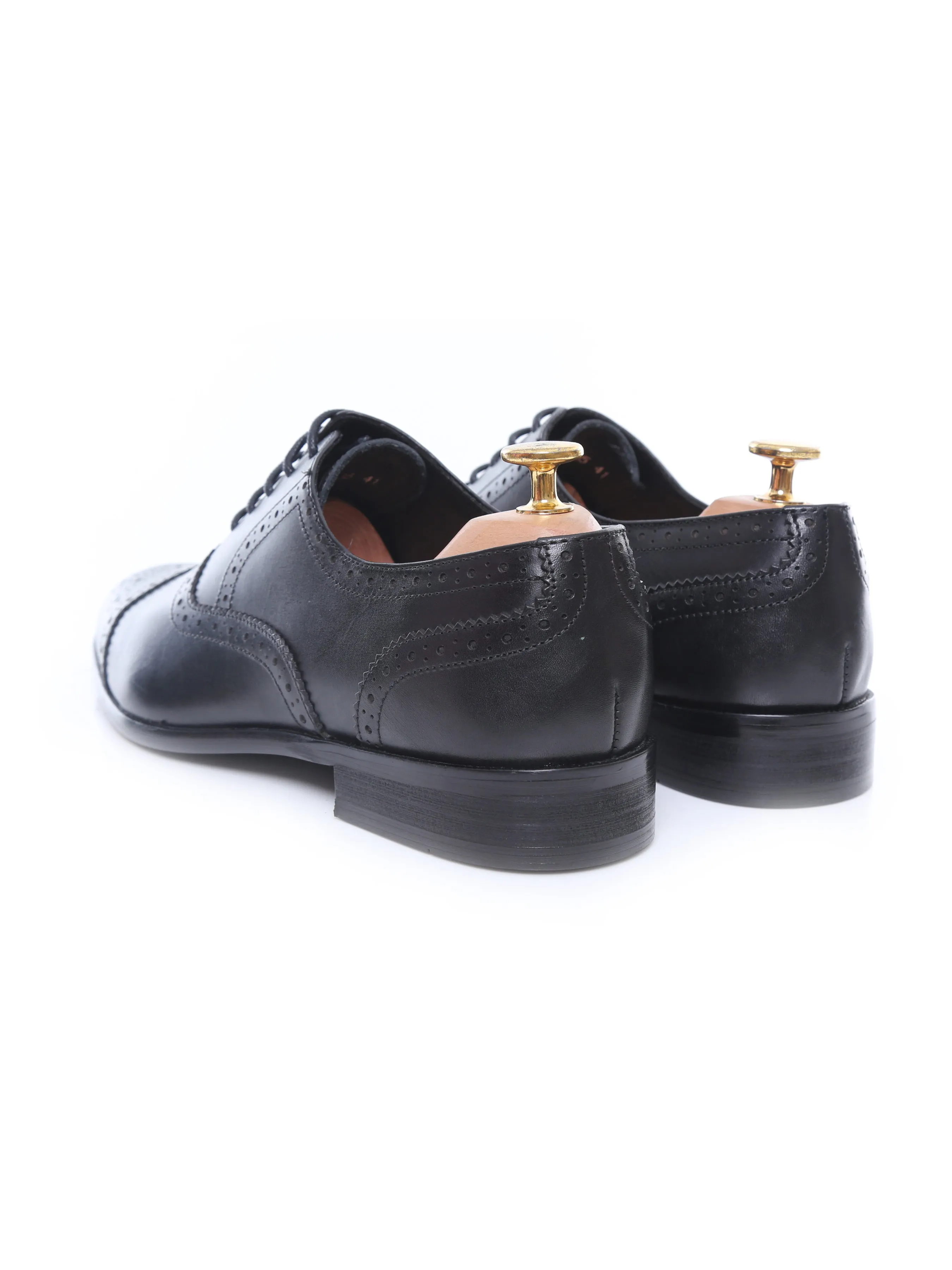 Oxford Cap Toe - Black Semi Brogue Lace Up