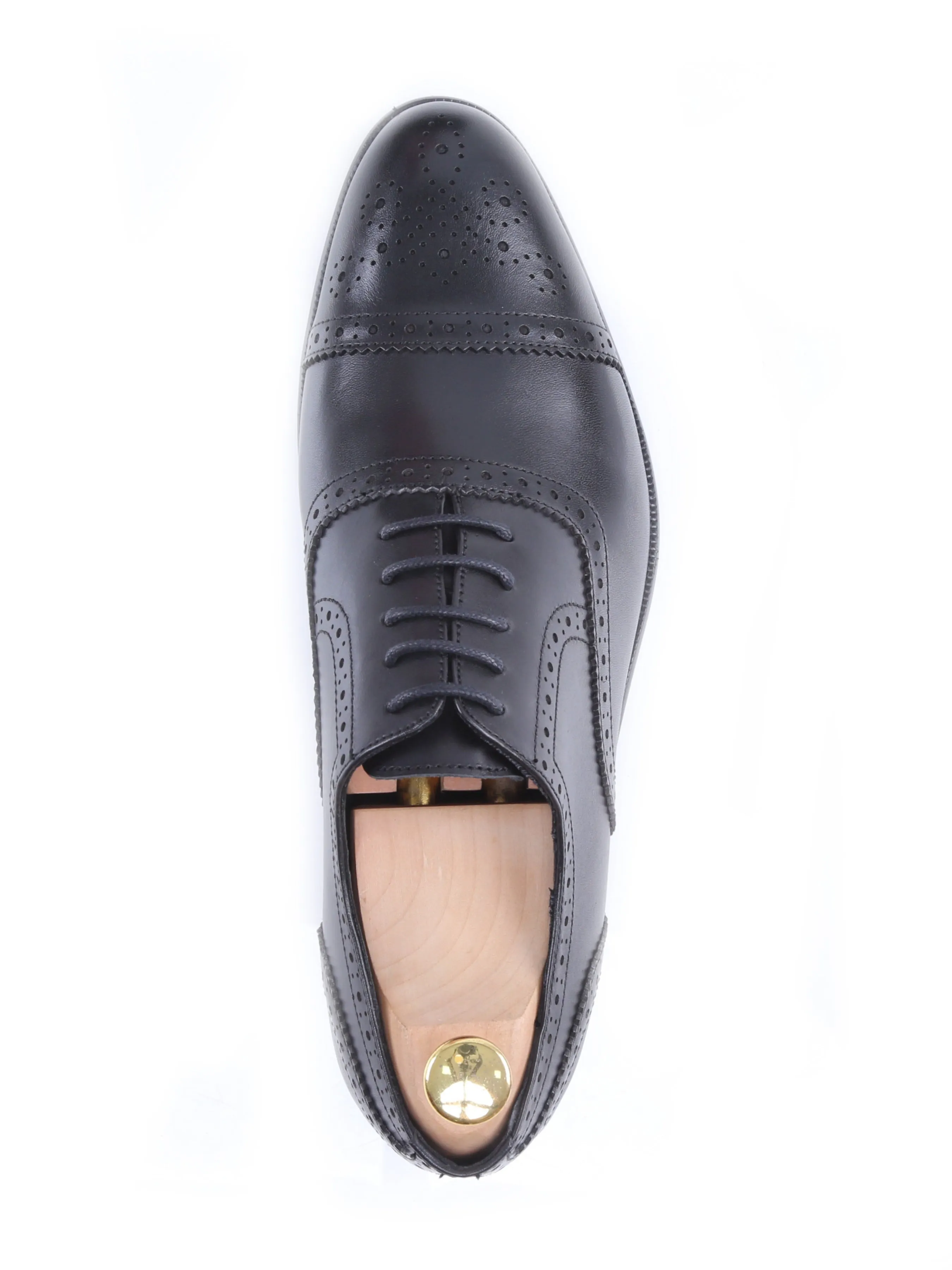 Oxford Cap Toe - Black Semi Brogue Lace Up