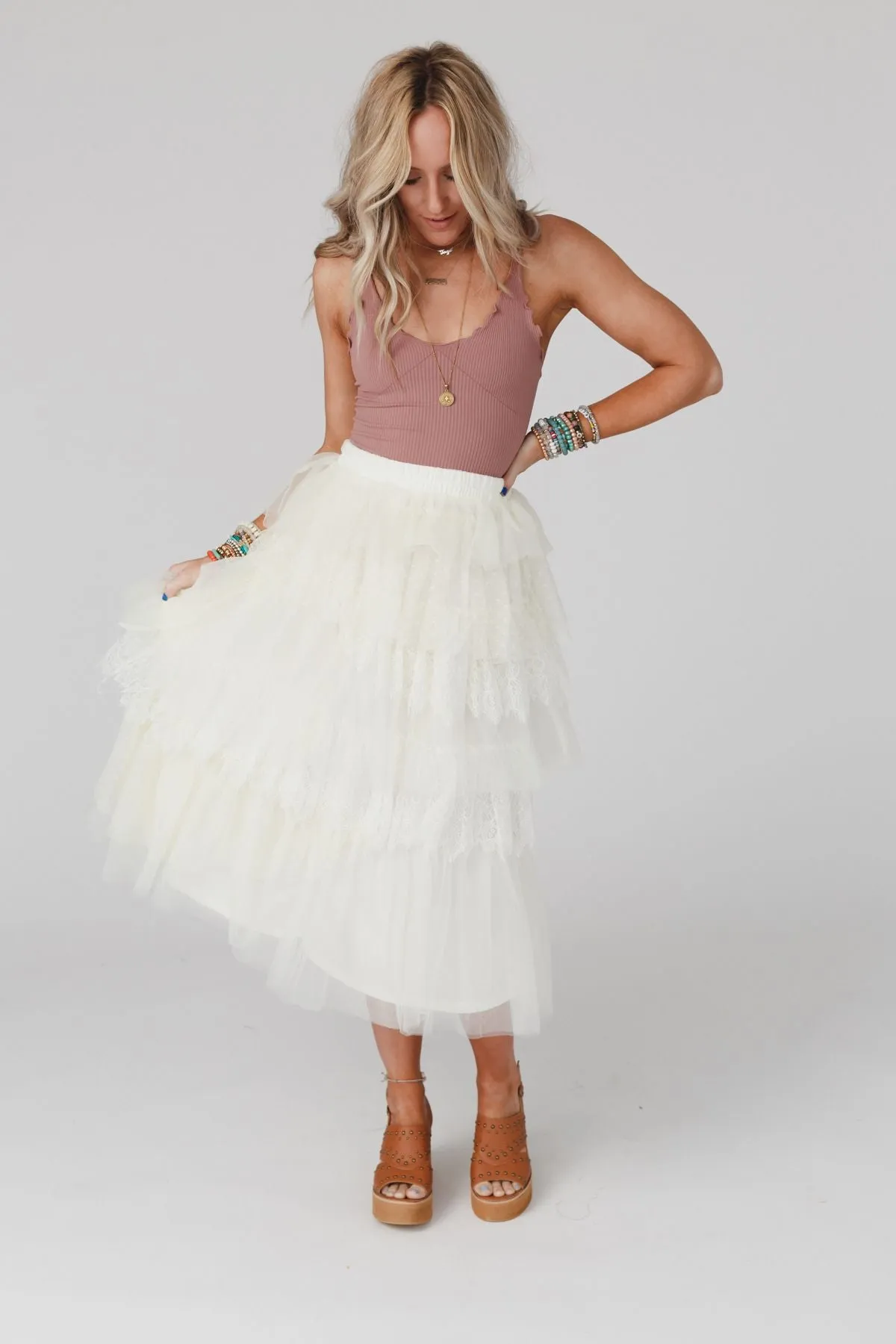 So Loved Tiered Lace Skirt - Ivory