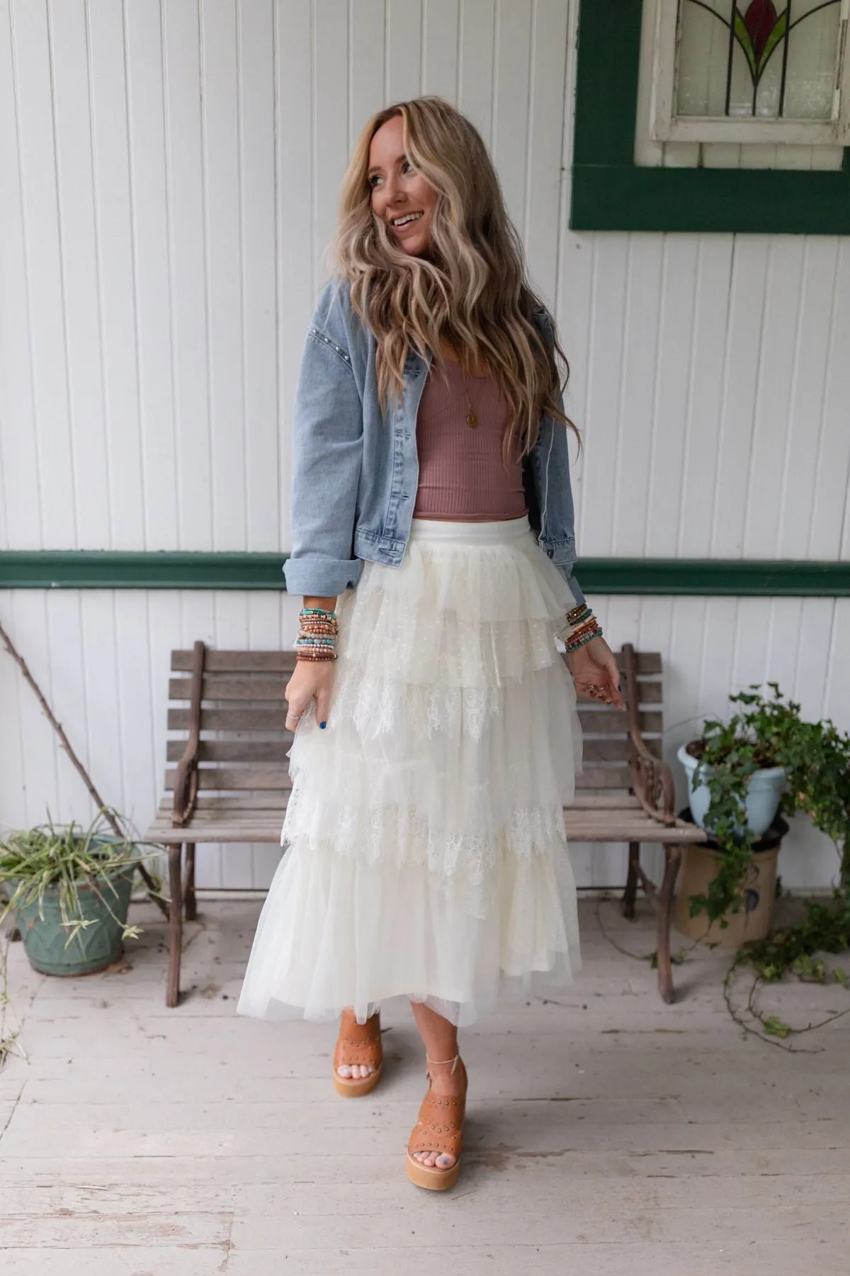 So Loved Tiered Lace Skirt - Ivory