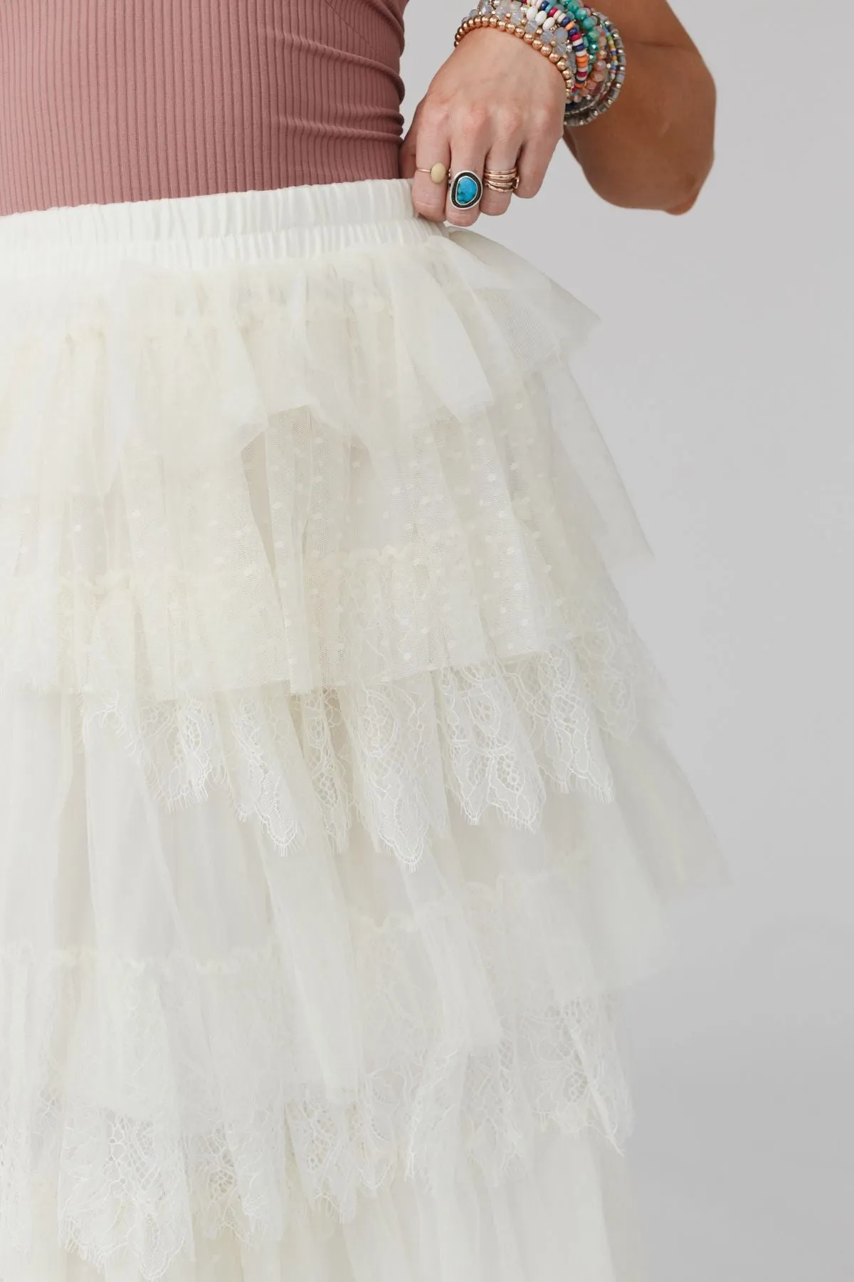 So Loved Tiered Lace Skirt - Ivory