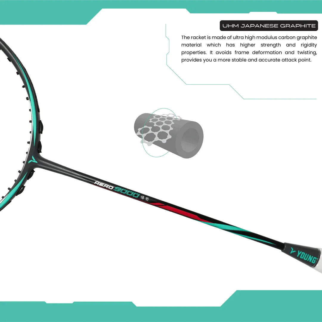 Young Aero 9000 Blast Badminton Racket (Strung) | Black/Green