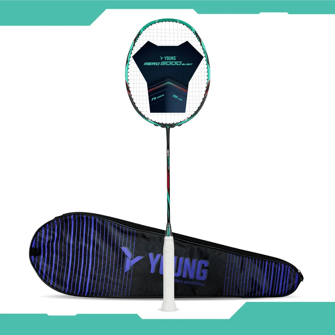 Young Aero 9000 Blast Badminton Racket (Strung) | Black/Green